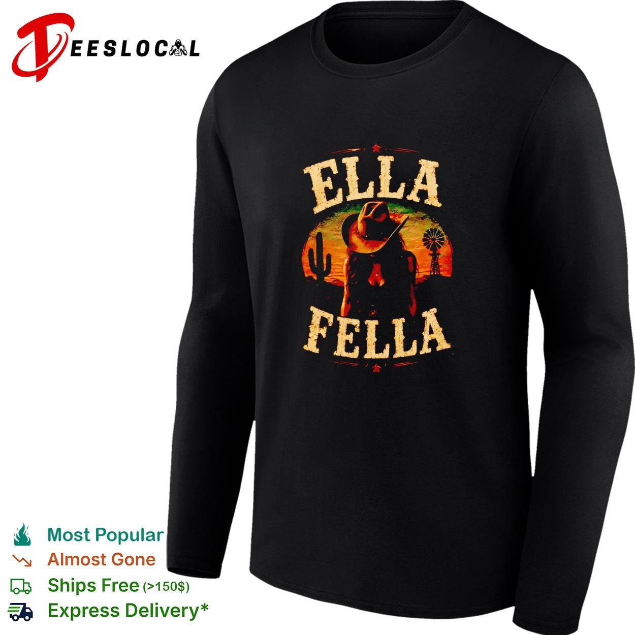 Ella Fella western desert sunset cactus windmill cowgirl ranch graphic shirt