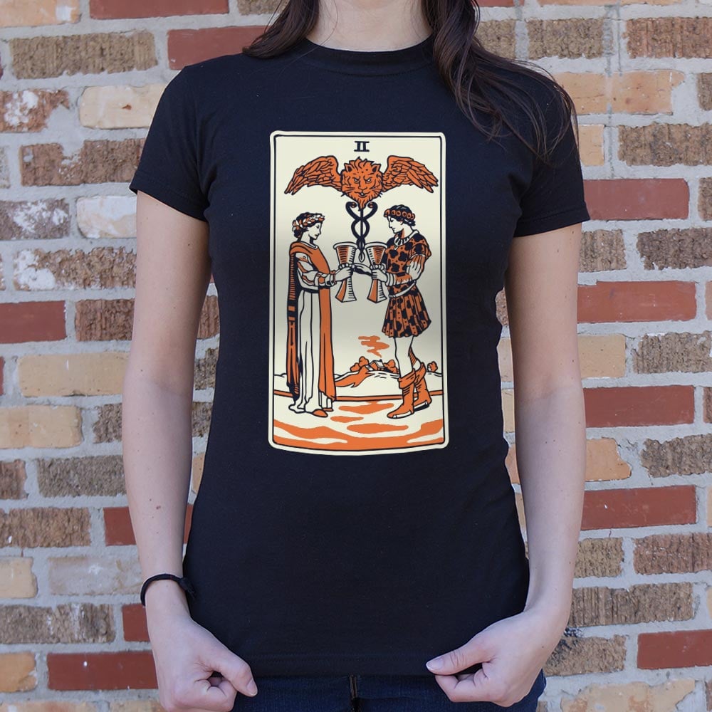 Tarot Two of Cups Lovers Toasting with a Winged Caduceus
