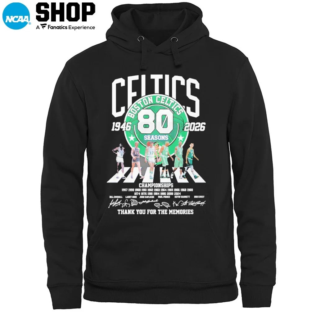 The Boston Celtics 80 Seasons 1946-2026 Abbey Road Champions Thank You For The Memories Signatures T-Shirt