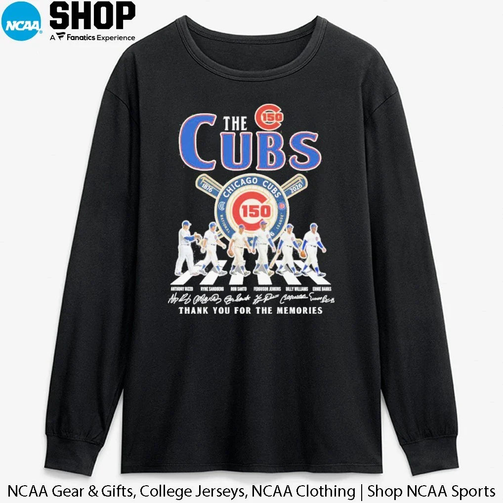 The Chicago Cubs 150th Anniversary 1876-2026 National League Abbey Road Thank You For The Memories Signatures T-Shirt