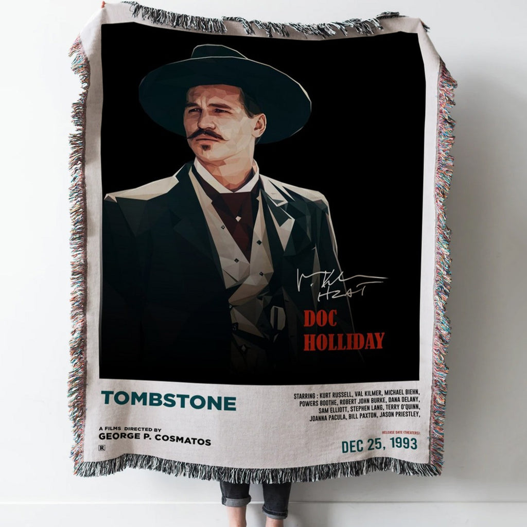 tombstone Woven Tapestry Throw Blanket with Fringe