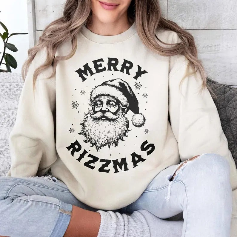 Merry Rizzmas Funny Shirt Retro Santa Rizzler Santa Claus Shirt Rizz Em Shirt Rizzler T-Shirts