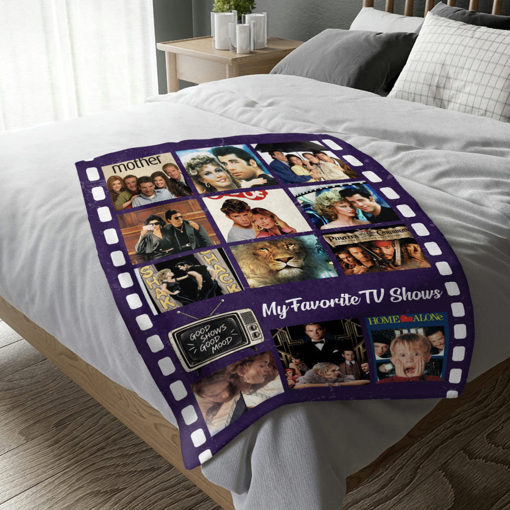 TV Shows Blanket, Personalized Favorite TV Shows Gift, Custom Photo Collage Blanket, TV Lover Gift, Film Strip Blanket, Nostalgic TV Gift