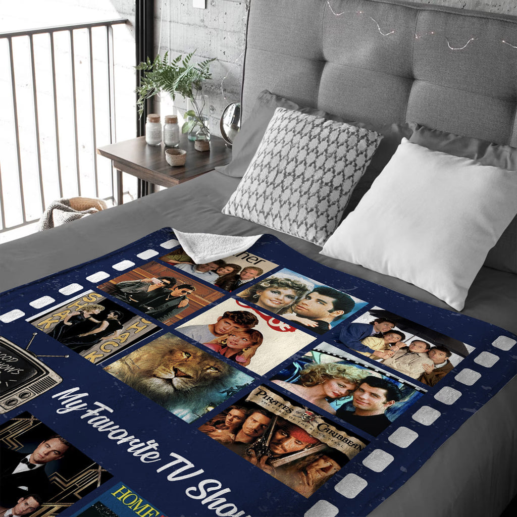 TV Shows Blanket, Personalized Favorite TV Shows Gift, Custom Photo Collage Blanket, TV Lover Gift, Film Strip Blanket, Nostalgic TV Gift