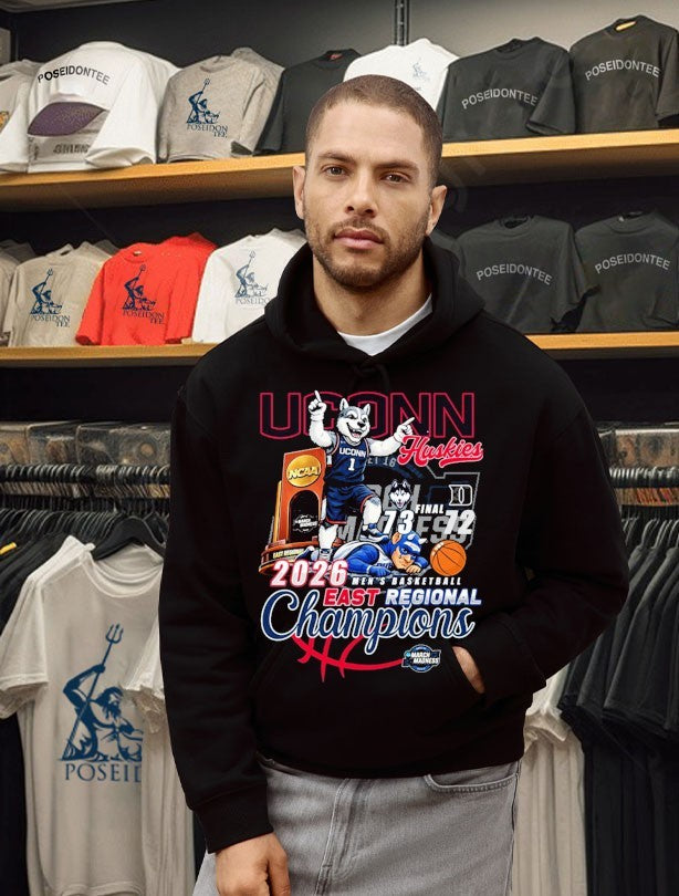 Uconn Huskies Beat Duke Blue Devils Men’s Basketball 2026 NCAA East Regional Champions March Madness Mascot 73-72 Score T-shirt