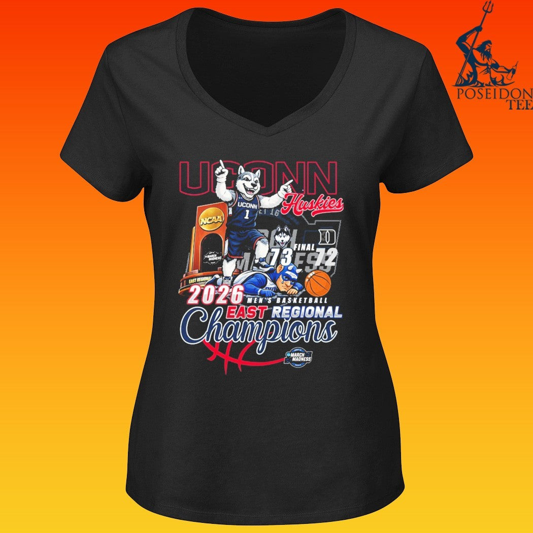 Uconn Huskies Beat Duke Blue Devils Men’s Basketball 2026 NCAA East Regional Champions March Madness Mascot 73-72 Score T-shirt