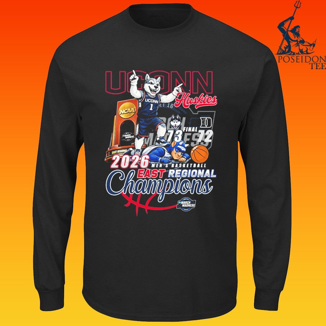 Uconn Huskies Beat Duke Blue Devils Men’s Basketball 2026 NCAA East Regional Champions March Madness Mascot 73-72 Score T-shirt
