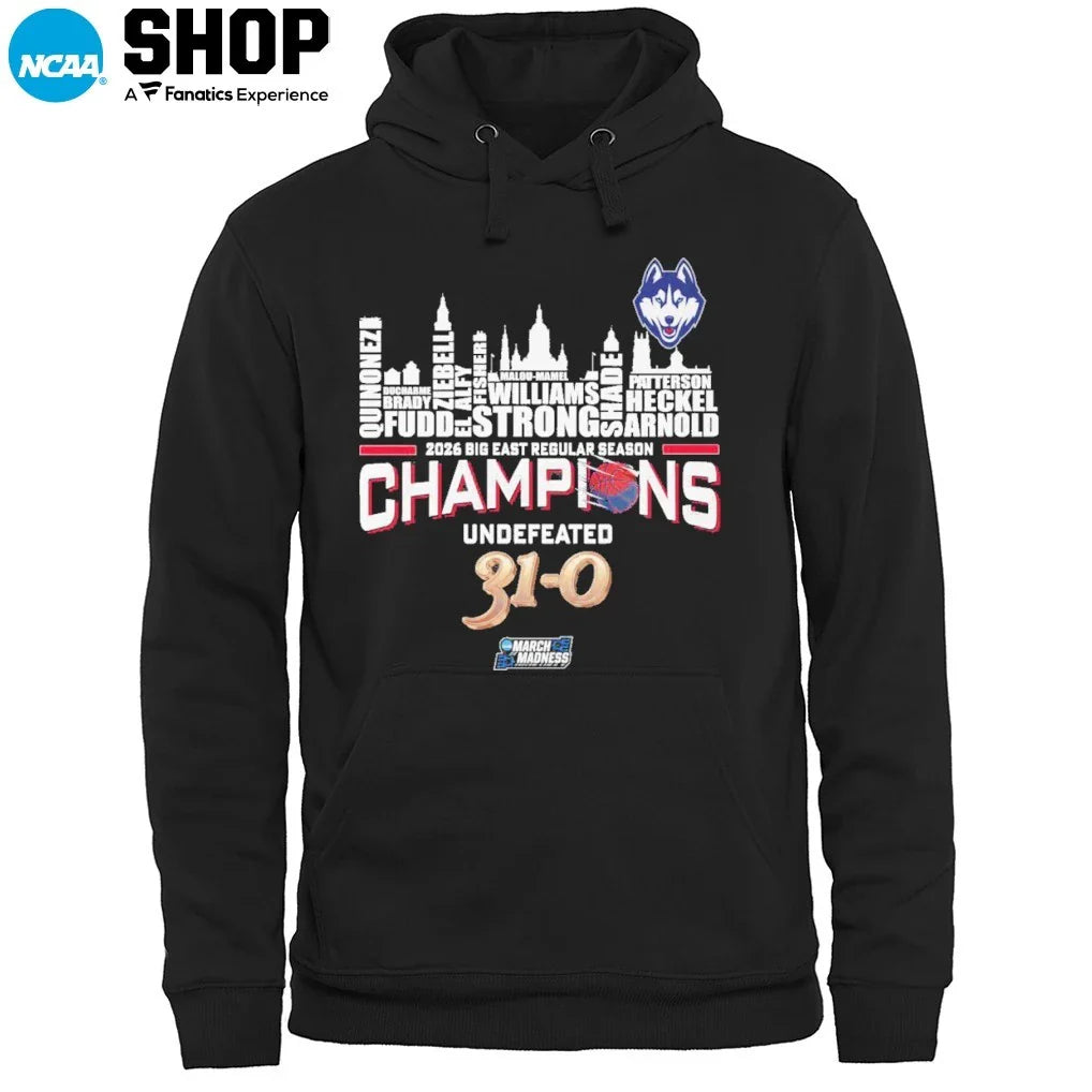 UConn Huskies Skyline City Players Names 2026 Big East Regular Season Champions Undefeated 31-0 T-Shirt