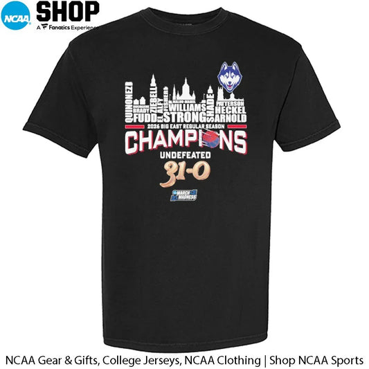 UConn Huskies Skyline City Players Names 2026 Big East Regular Season Champions Undefeated 31-0 T-Shirt