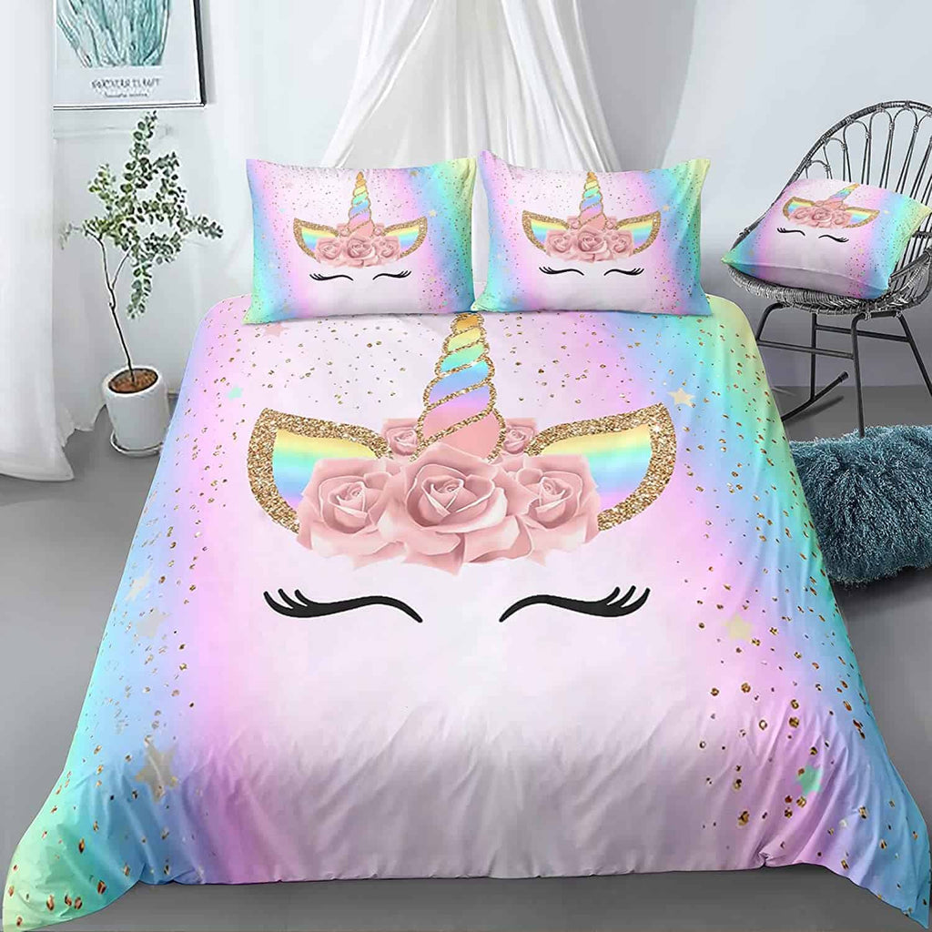 Pretty Unicorn Rainbow Bedding Set (Duvet Cover & Pillow Shams)