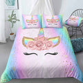 Pretty Unicorn Rainbow Bedding Set (Duvet Cover & Pillow Shams)
