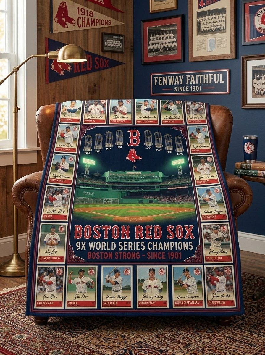 Boston Red Sox Fenway Park 9x World Series Champions Legends Facsimile Signatures Fleece Throw Blanket