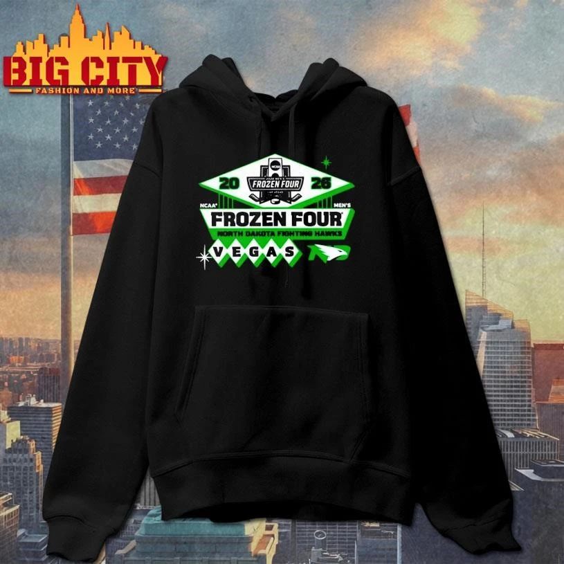 North Dakota Fighting Hawks Men’s Hockey 2026 NCAA Frozen Four Vegas Logo Graphic Shirt