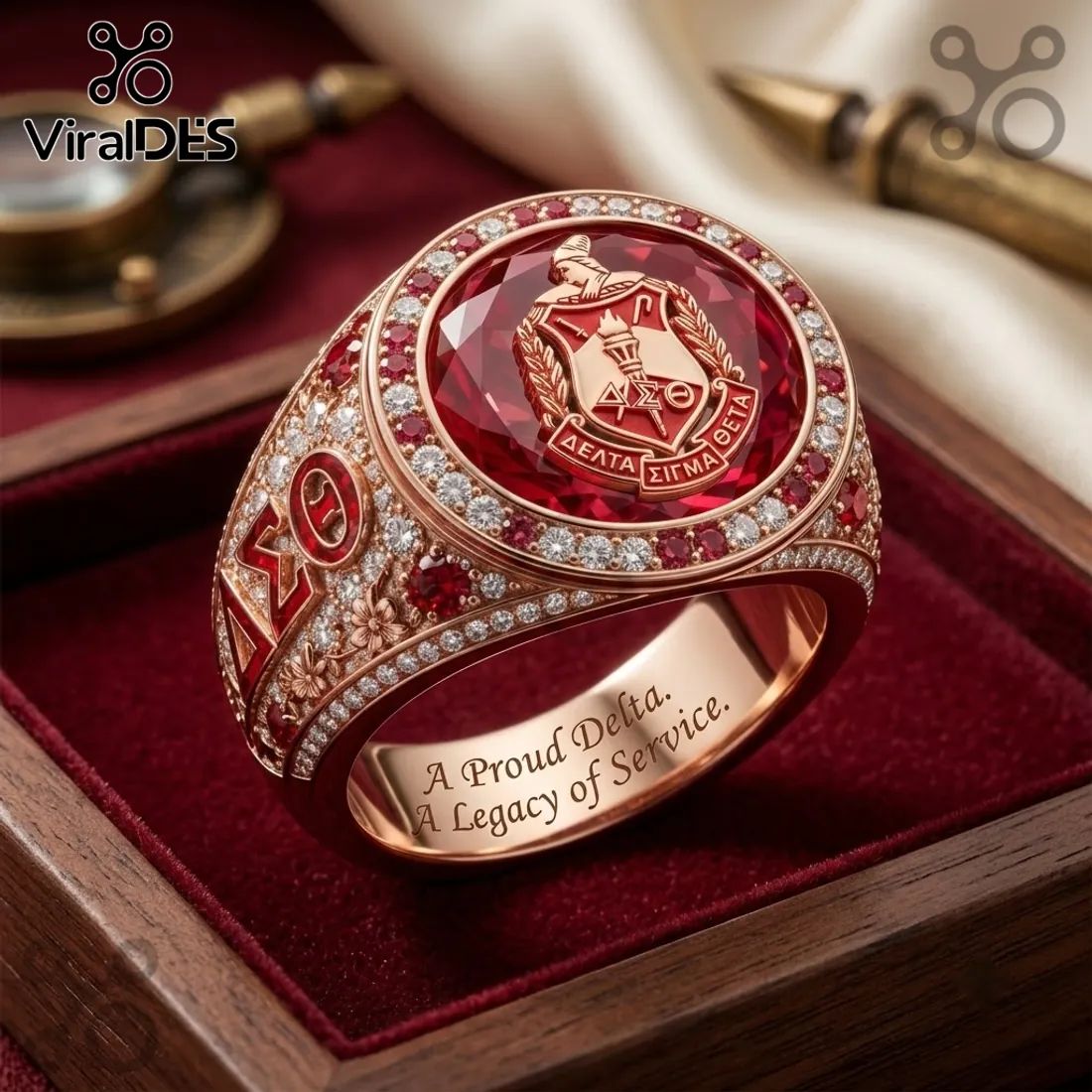 Delta Sigma Theta Gold Ruby Engraved Ring