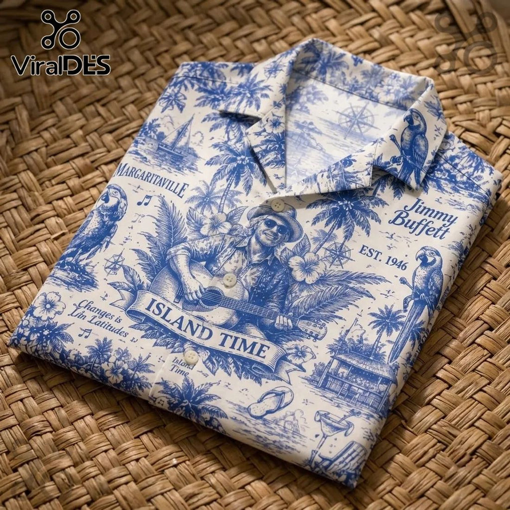 Jimmy Buffett Island Time Toile Hawaiian Shirt