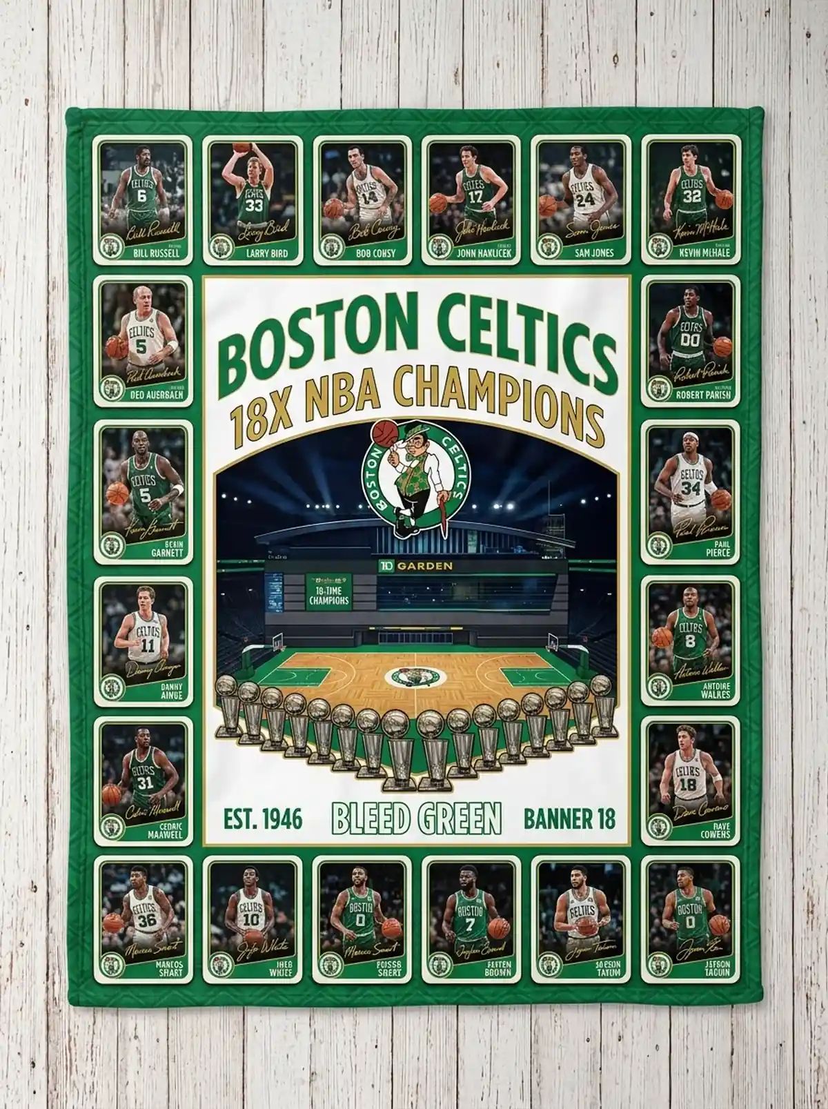 Boston Celtics 18x NBA Champions TD Garden Legends Facsimile Signatures Fleece Throw Blanket