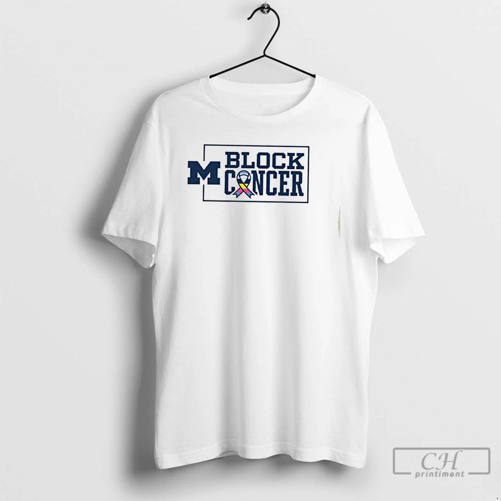 Classic Michigan Wolverines Block Cancer Ribbon T Shirts