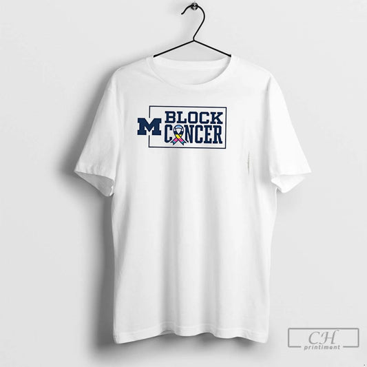 Classic Michigan Wolverines Block Cancer Ribbon T Shirts