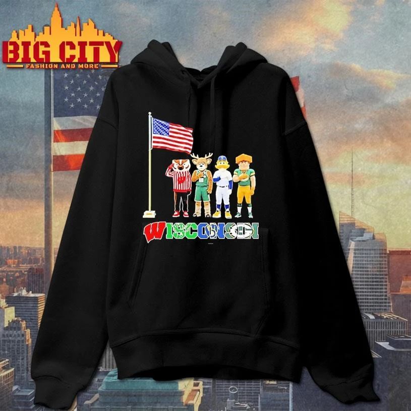 Wisconsin City Sports Mascot Front Of An American Flag Graphic Shirt