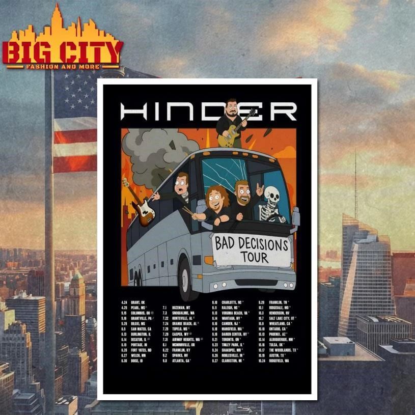 Hinder Bad Decisions 2026 Tour Poster Shirt