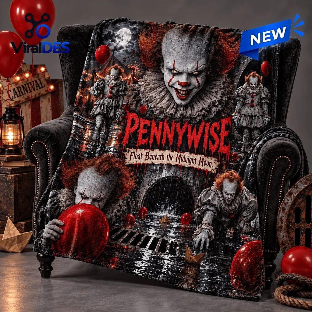 Pennywise Portrait Red Balloons Fleece Blanket