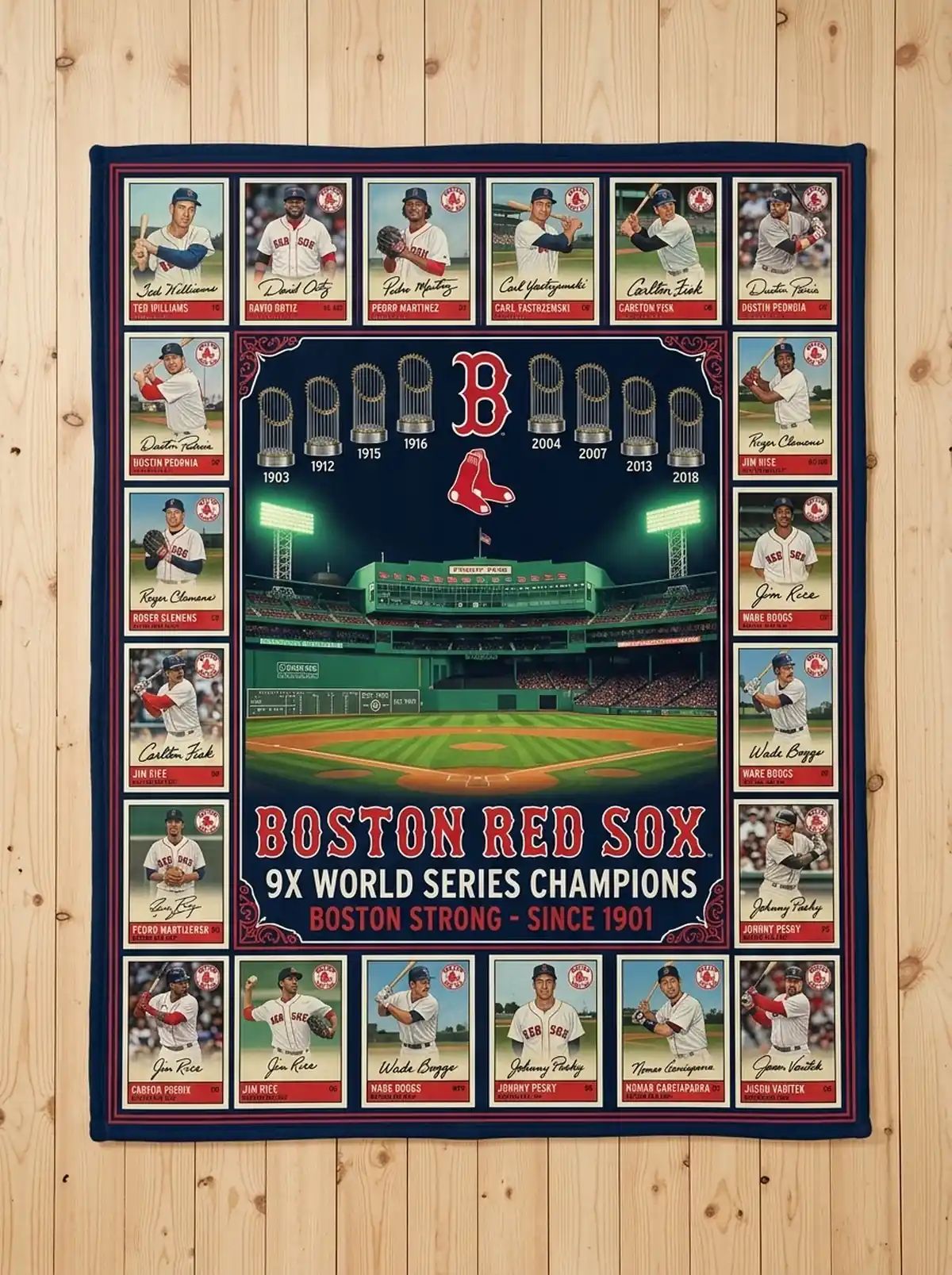 Boston Red Sox Fenway Park 9x World Series Champions Legends Facsimile Signatures Fleece Throw Blanket