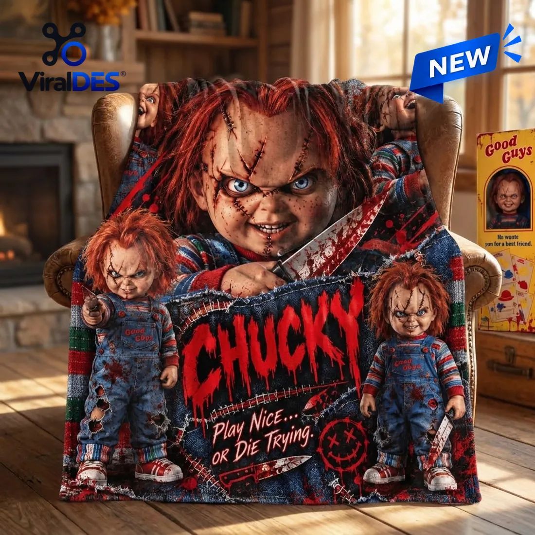Chucky Scarred Doll Fleece Blanket