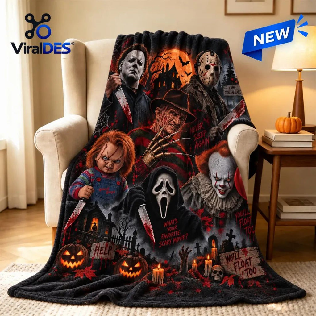 Horror Movie Icons Halloween Fleece Throw Blanket