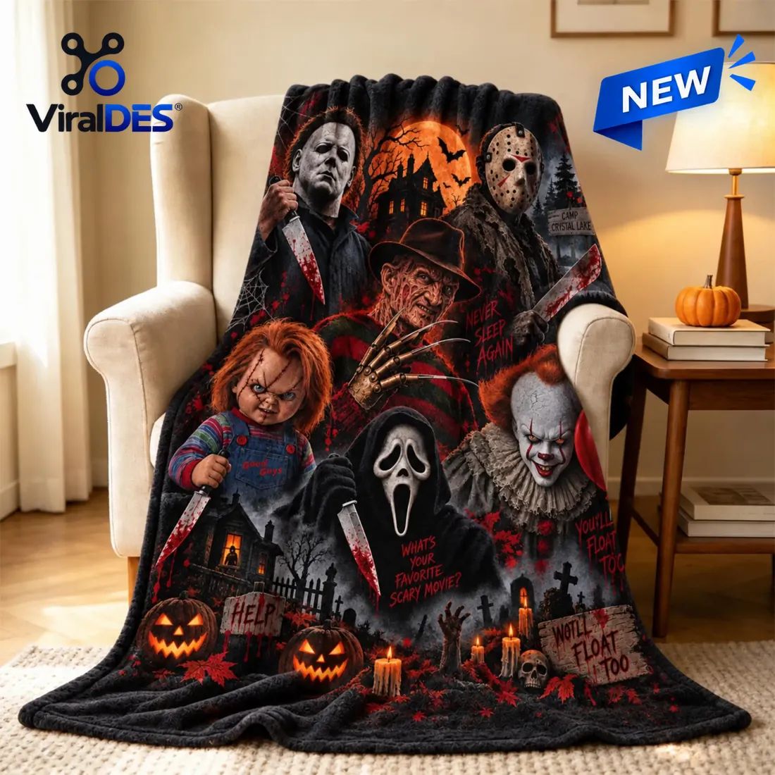 Horror Movie Icons Halloween Fleece Throw Blanket