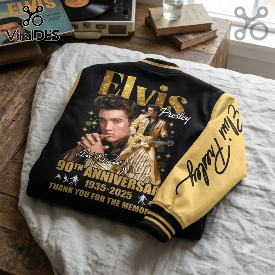 Elvis Presley 90th Anniversary Black Gold Baseball Jacket