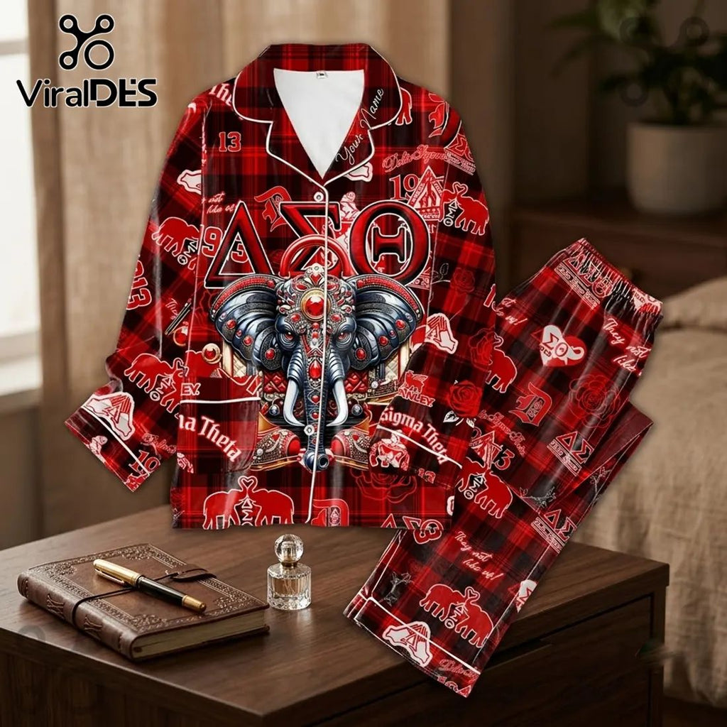 Delta Sigma Theta Red Plaid Elephant Pajama Set
