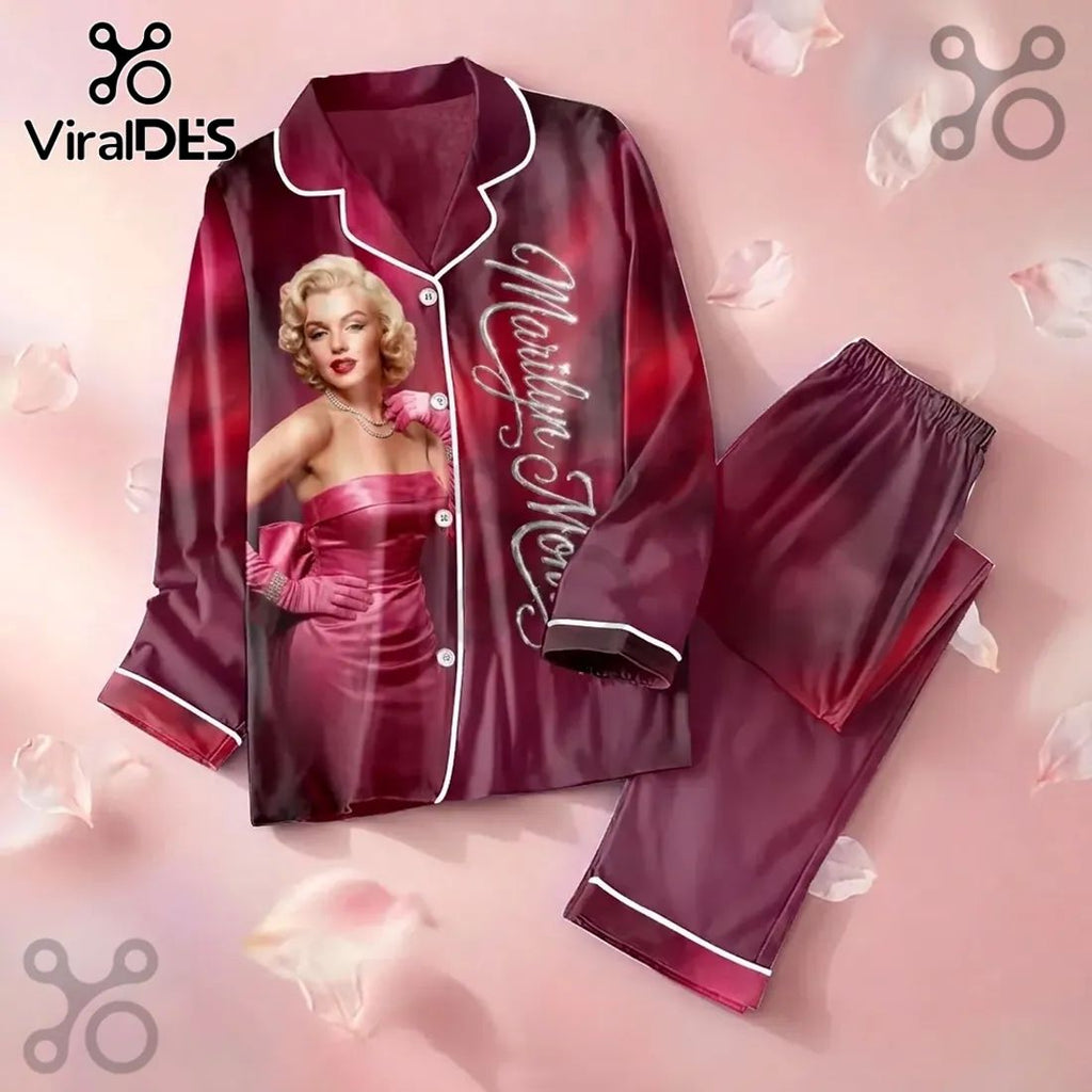 Marilyn Monroe 100th Anniversary Burgundy Satin Pajama Set
