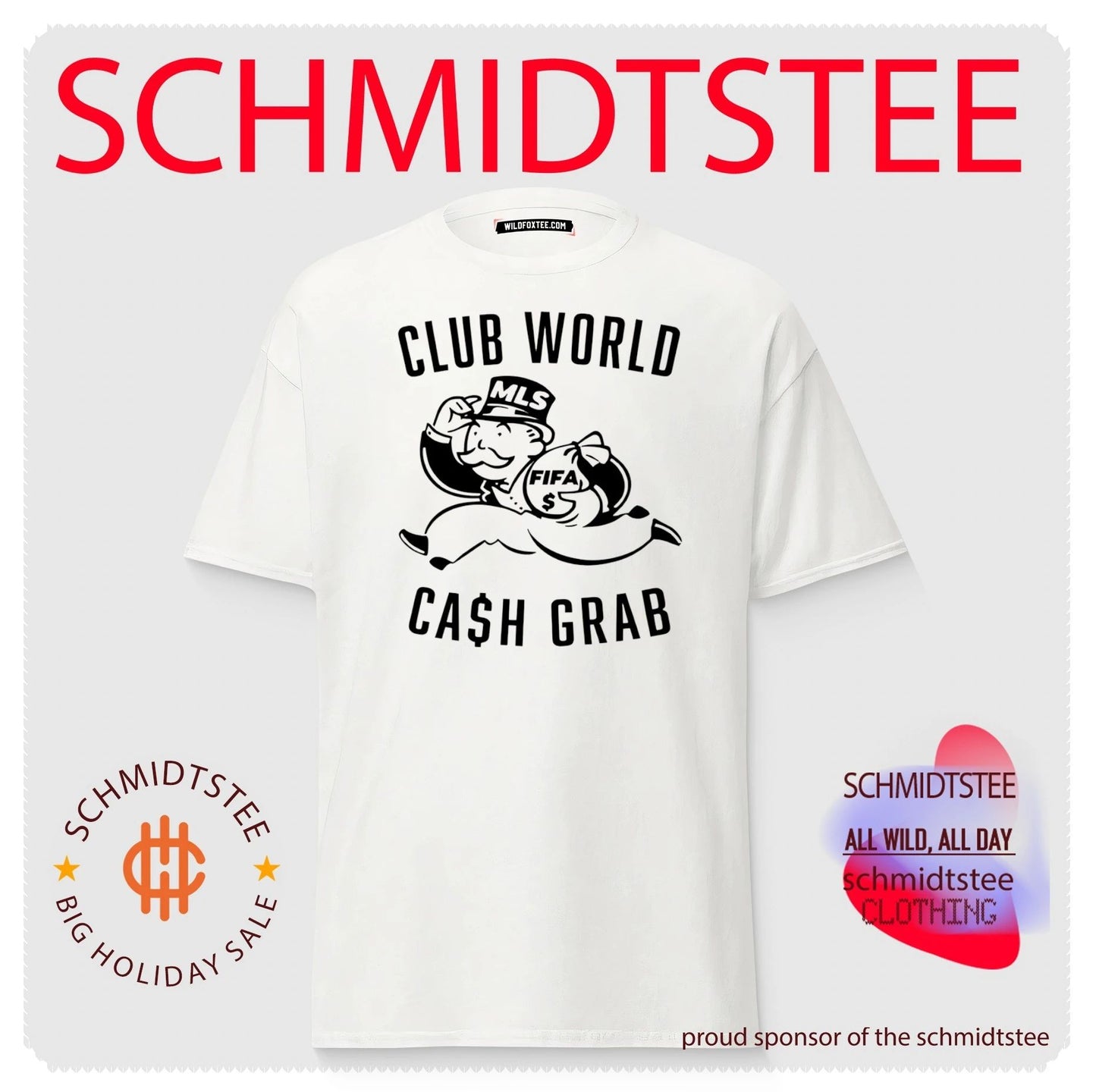 FIFA Club World Cash Grab Monopoly Guy MLS Soccer shirt