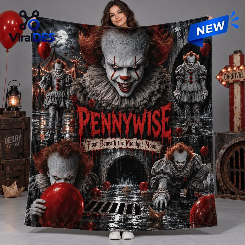 Pennywise Portrait Red Balloons Fleece Blanket