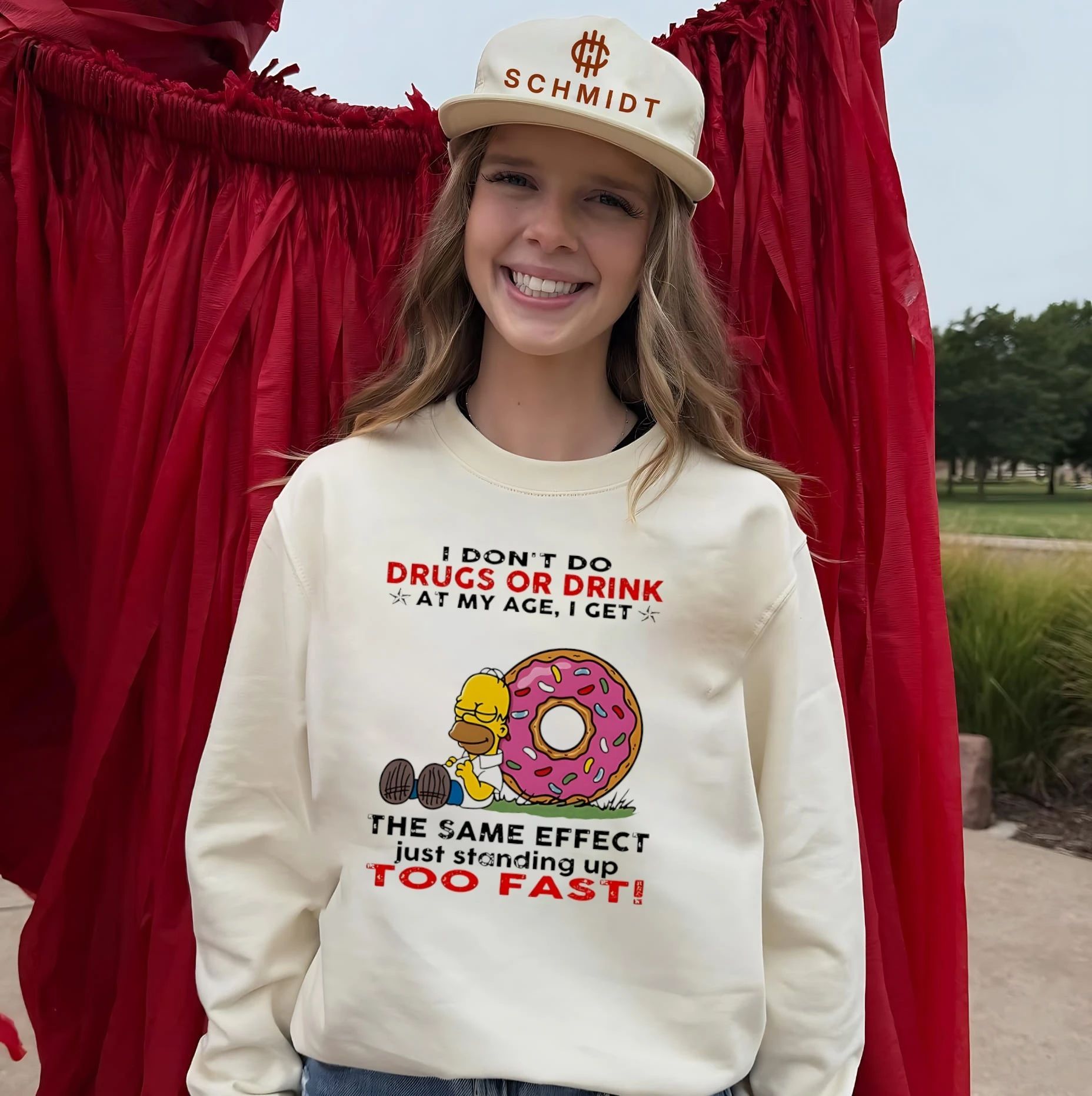 I don’t do drugs or drink at my age I get the same effect just standing up too fast Simpson shirt