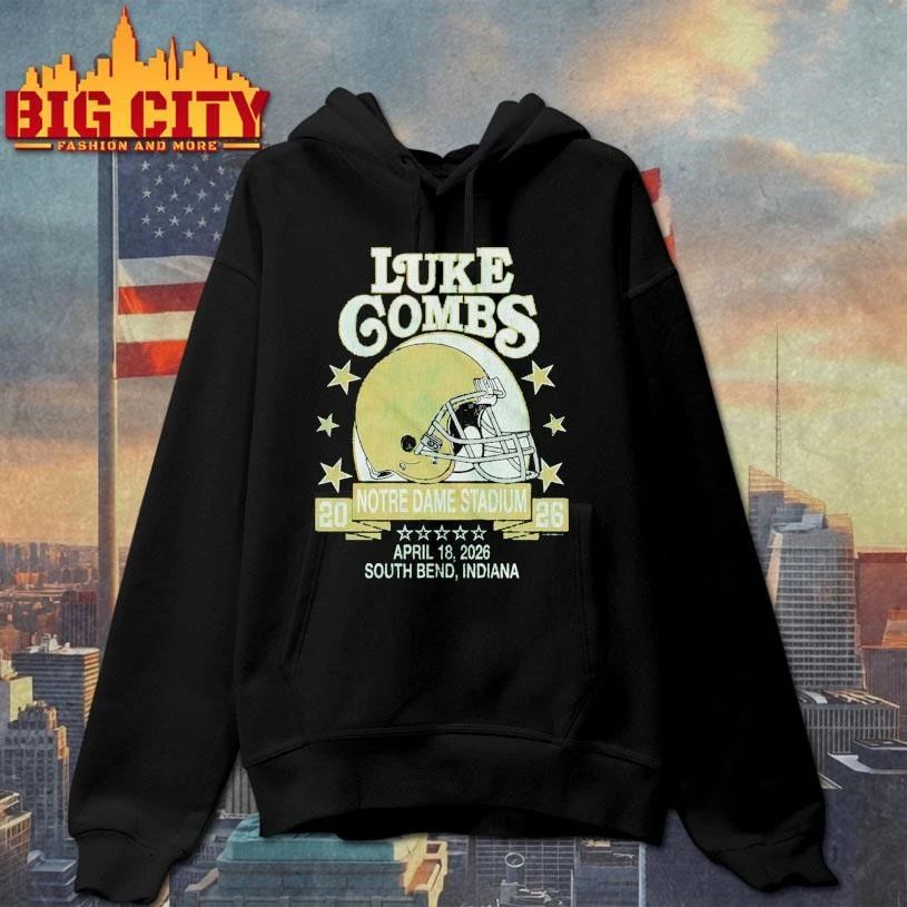Luke Combs South Bend Indiana 2026 Tour Merch Tee At Notre Dame Stadium April 18 2026 Notre Dame Fighting Irish Helmet Shirt