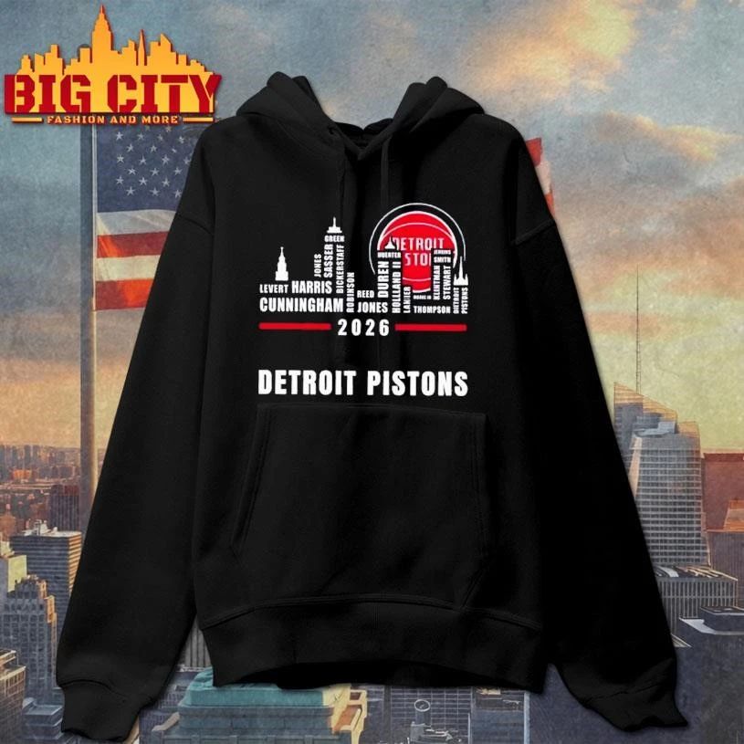 Detroit Pistons 2026 greatest of all time players city skyline shirt