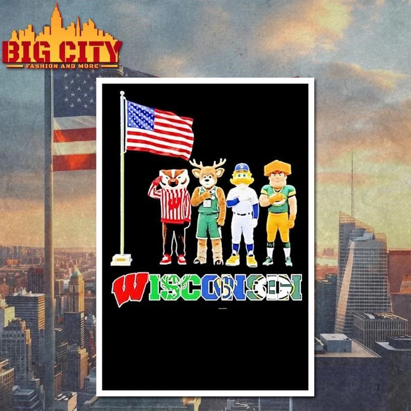 Wisconsin City Sports Mascot Front Of An American Flag Graphic Shirt