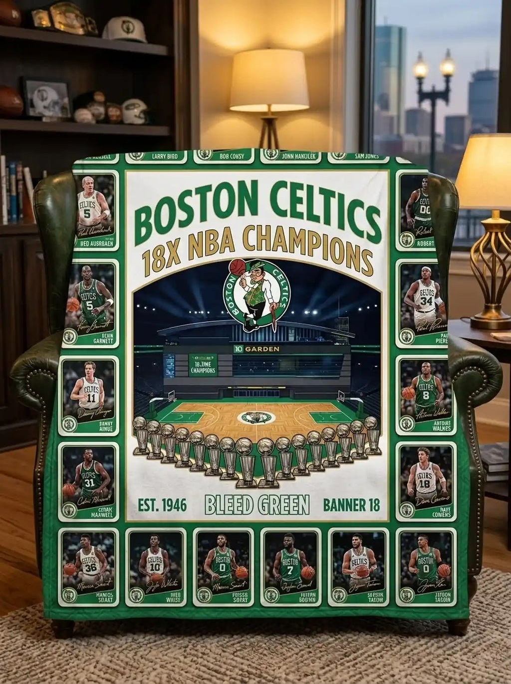Boston Celtics 18x NBA Champions TD Garden Legends Facsimile Signatures Fleece Throw Blanket