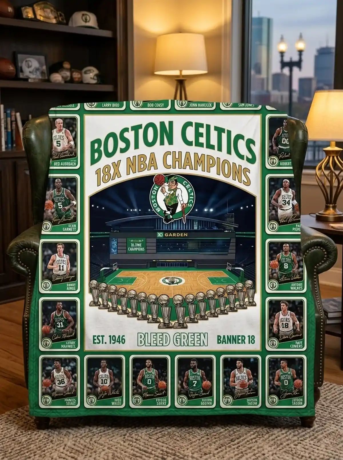 Boston Celtics 18x NBA Champions TD Garden Legends Facsimile Signatures Fleece Throw Blanket