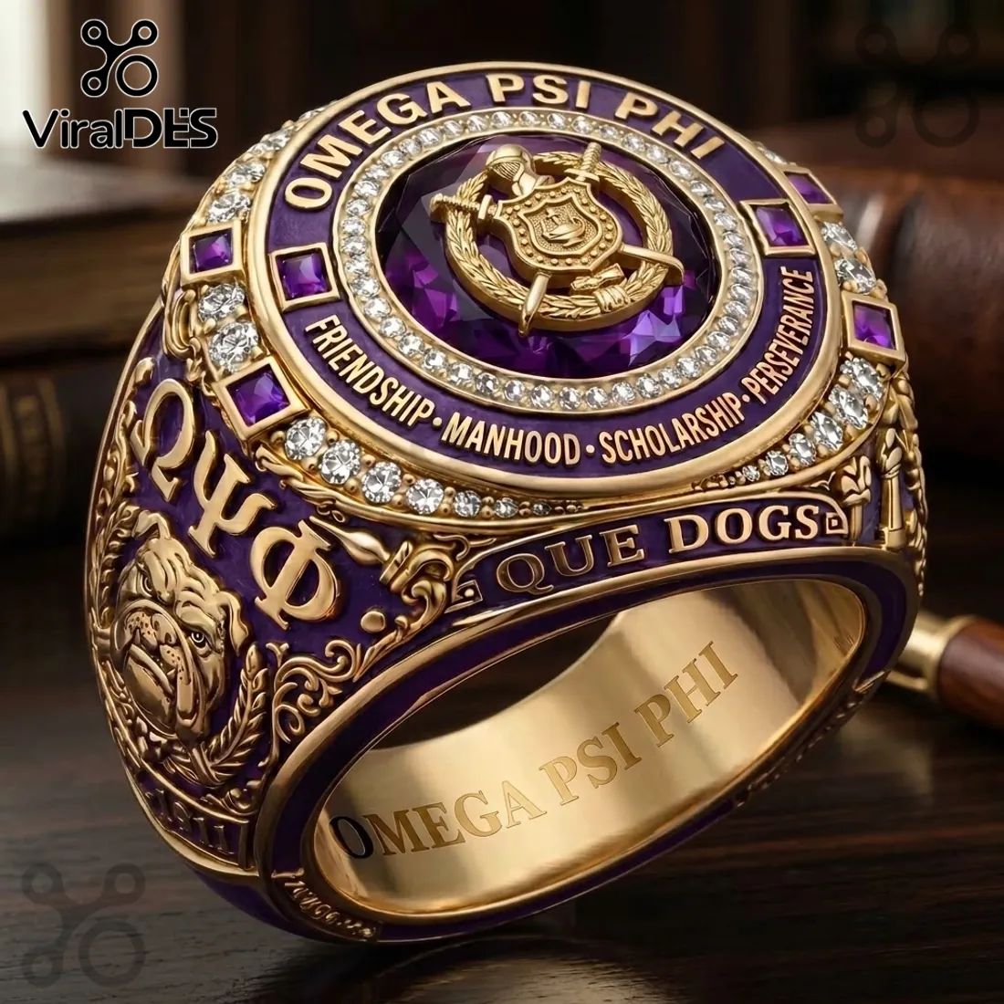 Omega Psi Phi Que Dogs Gold Ring