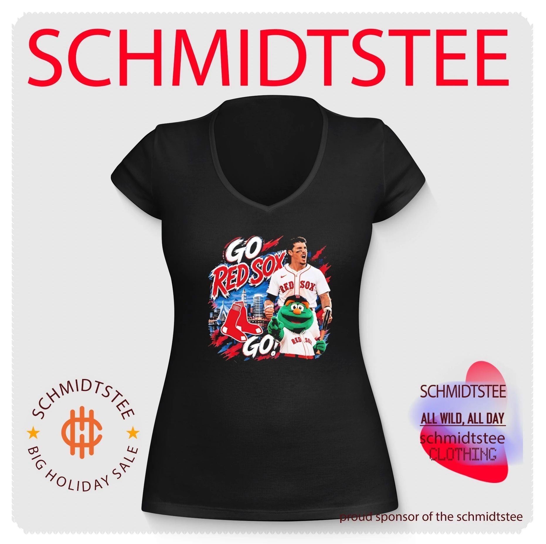 Boston Red Sox Mascot and Player Go Red Sox Go shirt