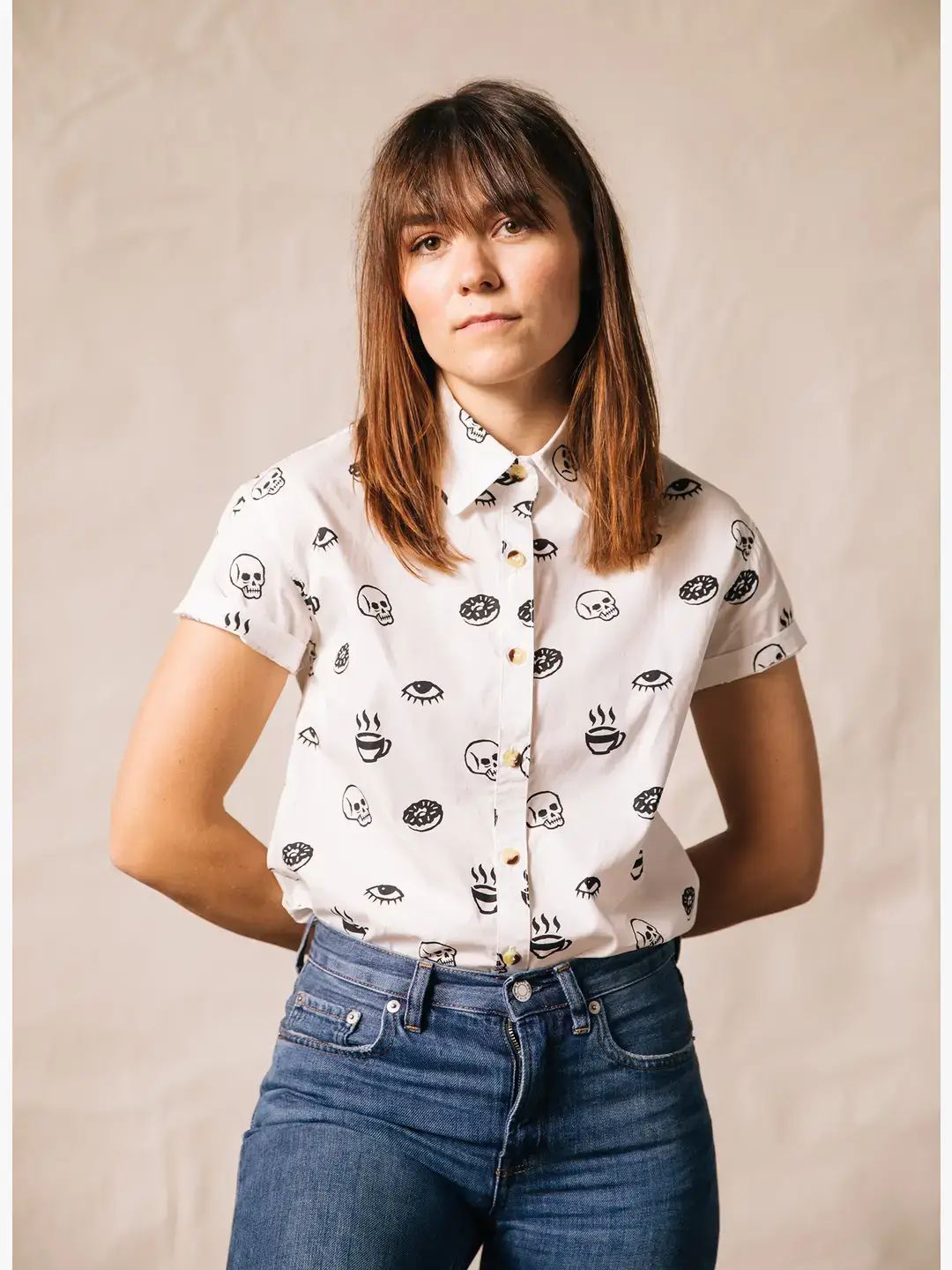 Morning Glory Coffee Casual Button Down Shirt Women