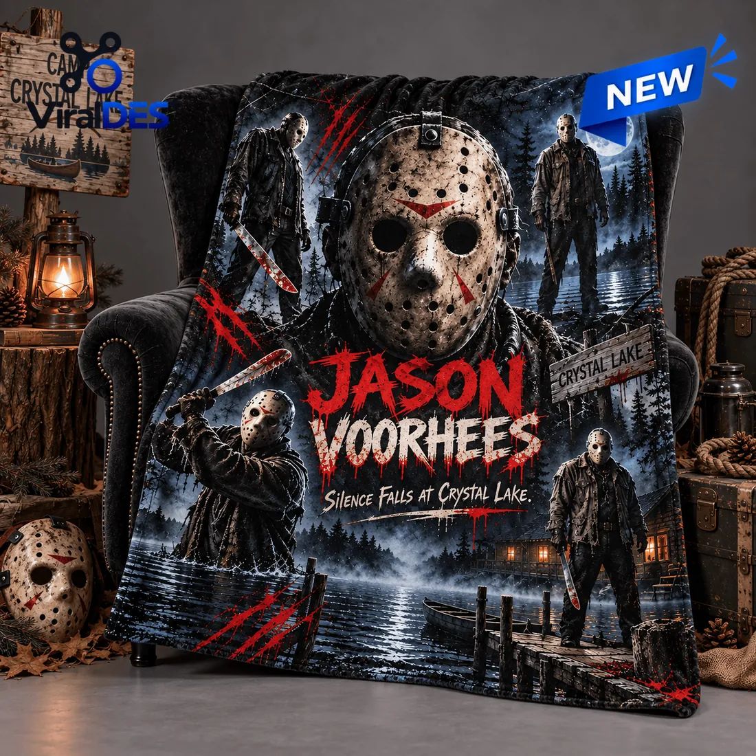 Jason Voorhees Moonlit Lake Fleece Blanket