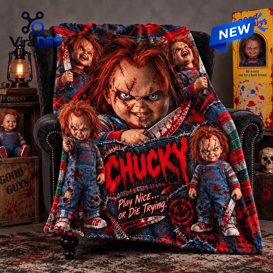 Chucky Scarred Doll Fleece Blanket