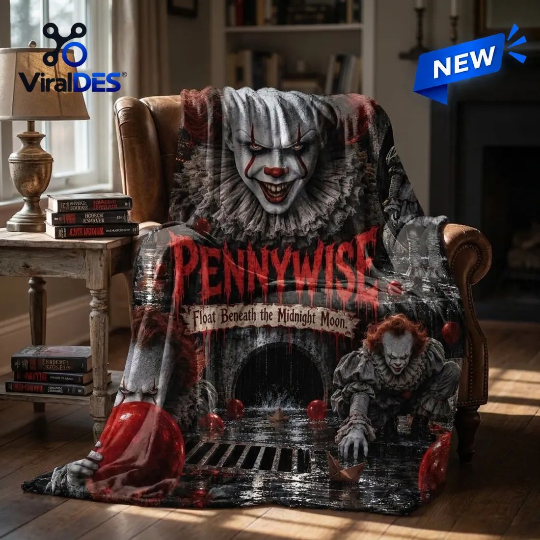 Pennywise Portrait Red Balloons Fleece Blanket