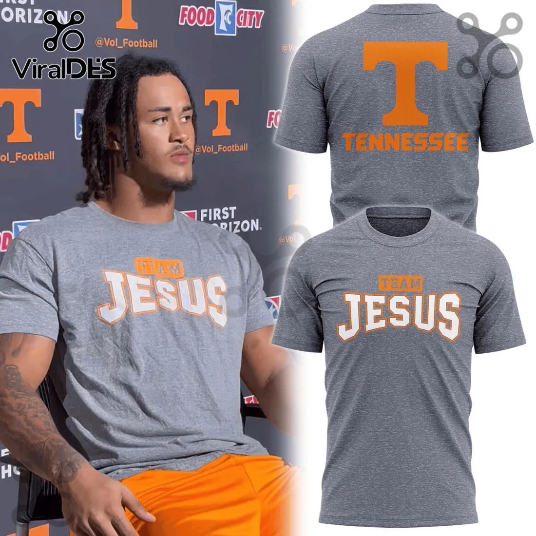 Tennessee Volunteers Team Jesus Heather Gray Shirt