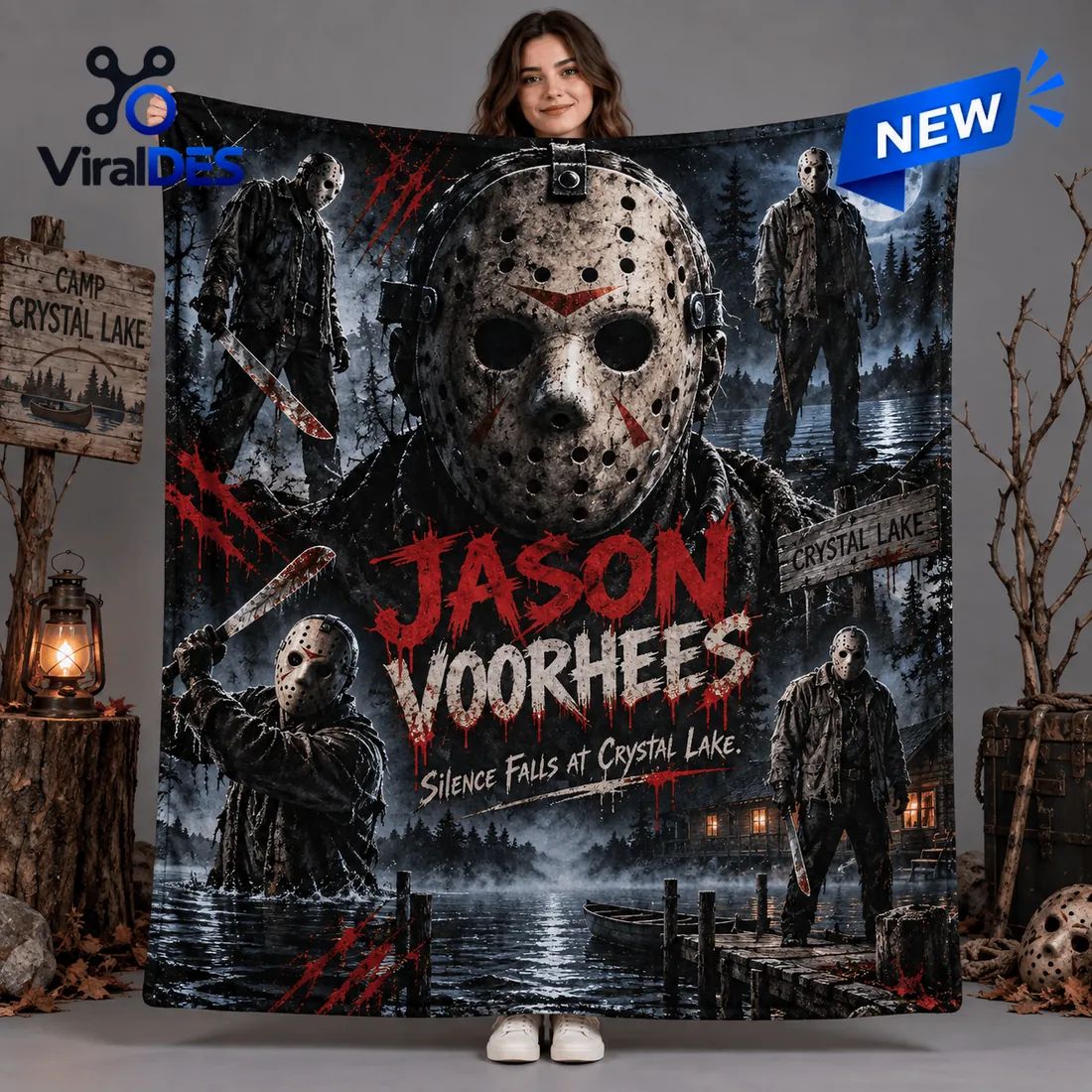 Jason Voorhees Moonlit Lake Fleece Blanket