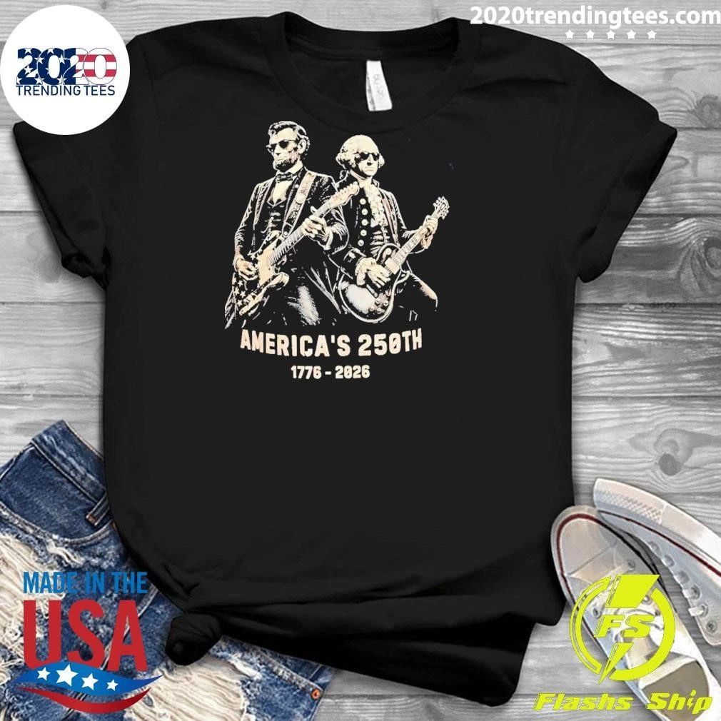 George Washington Lincoln Playing Guitar Funny 4th Of July 1776-2026 Shirt