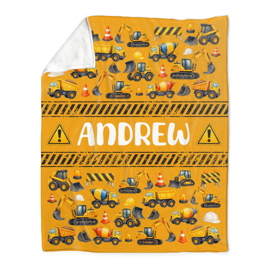Personalized Construction Blanket for Boys, Custom Name Truck Blanket, Excavator Blanket, Dump Truck Gift, Construction Birthday Gift